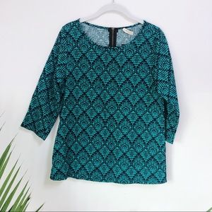 Everly | Teal and Navy Allover Blouse M